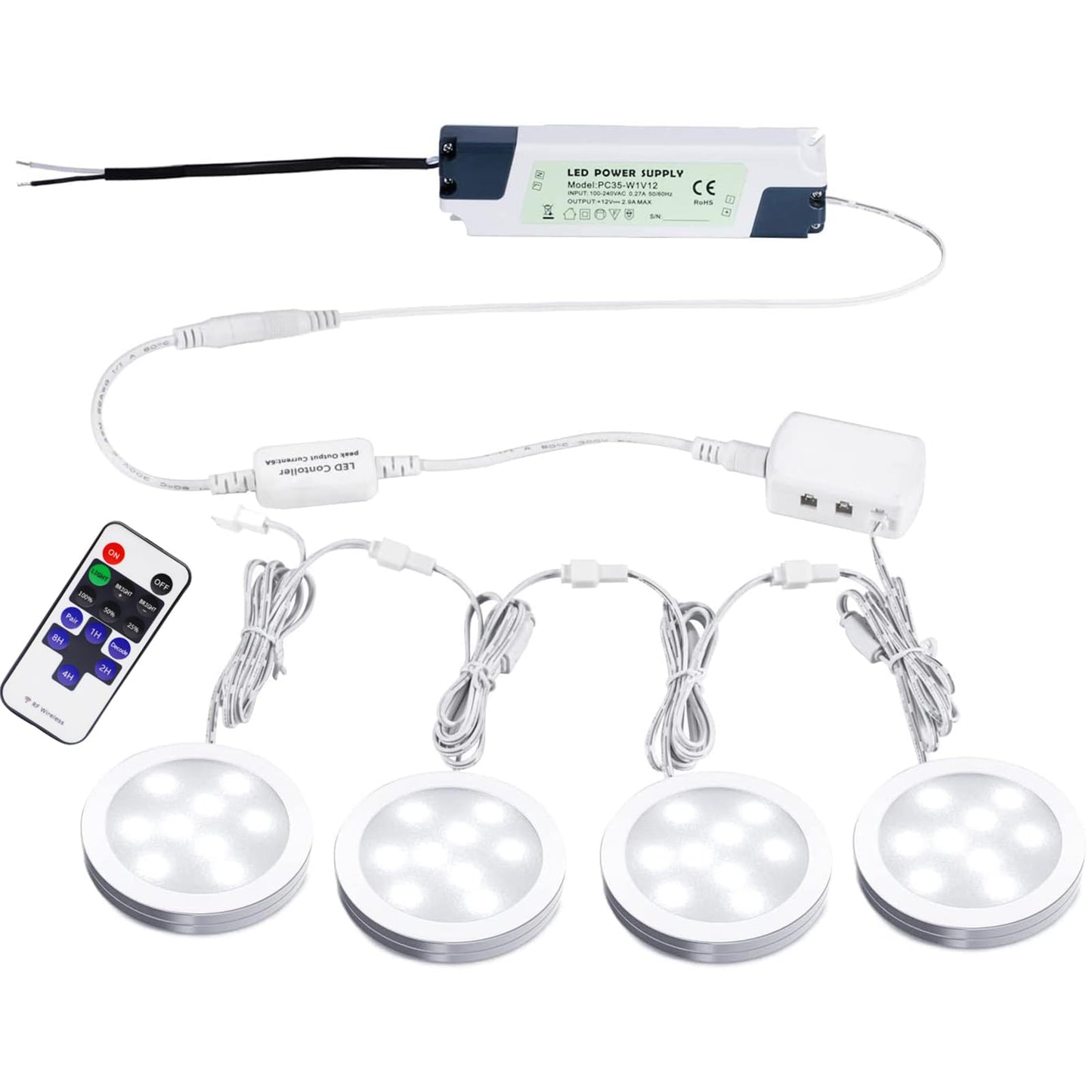Slim LED Under Cabinet Lighting Kit, Dimmable 12V Puck Lights - Halri