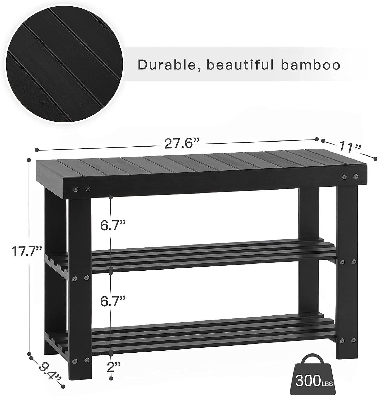 Natural 3-Level Wooden Storage Bench Organizer