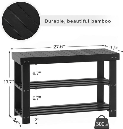 Natural 3-Level Wooden Storage Bench Organizer