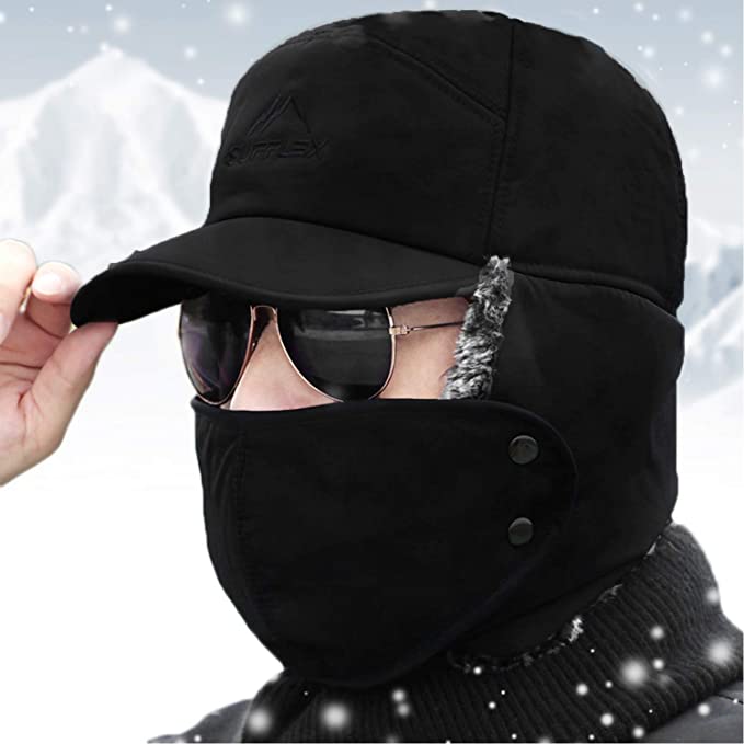 Warm Mens Snow Beanie Hat With Earflaps - Halri