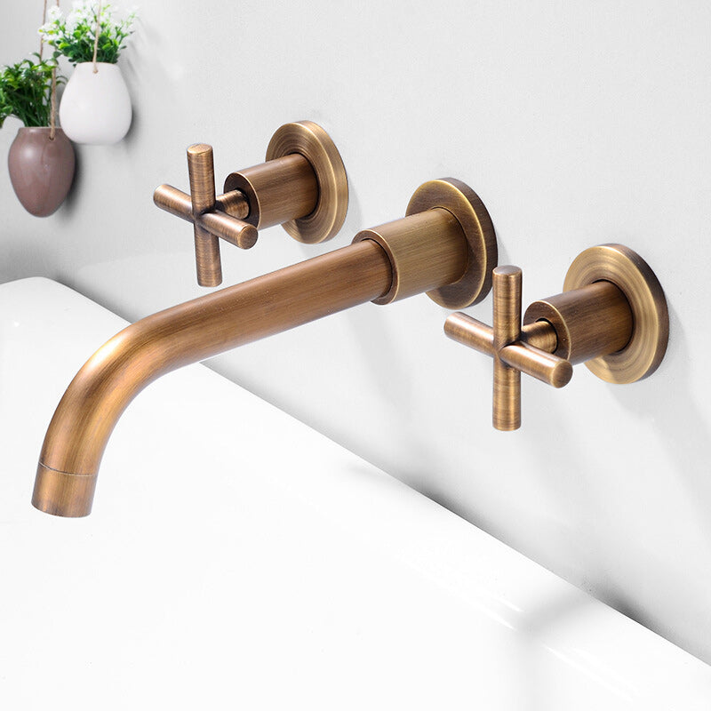 Wall Mount 3 Hole Bathroom Faucet with Dual Handles