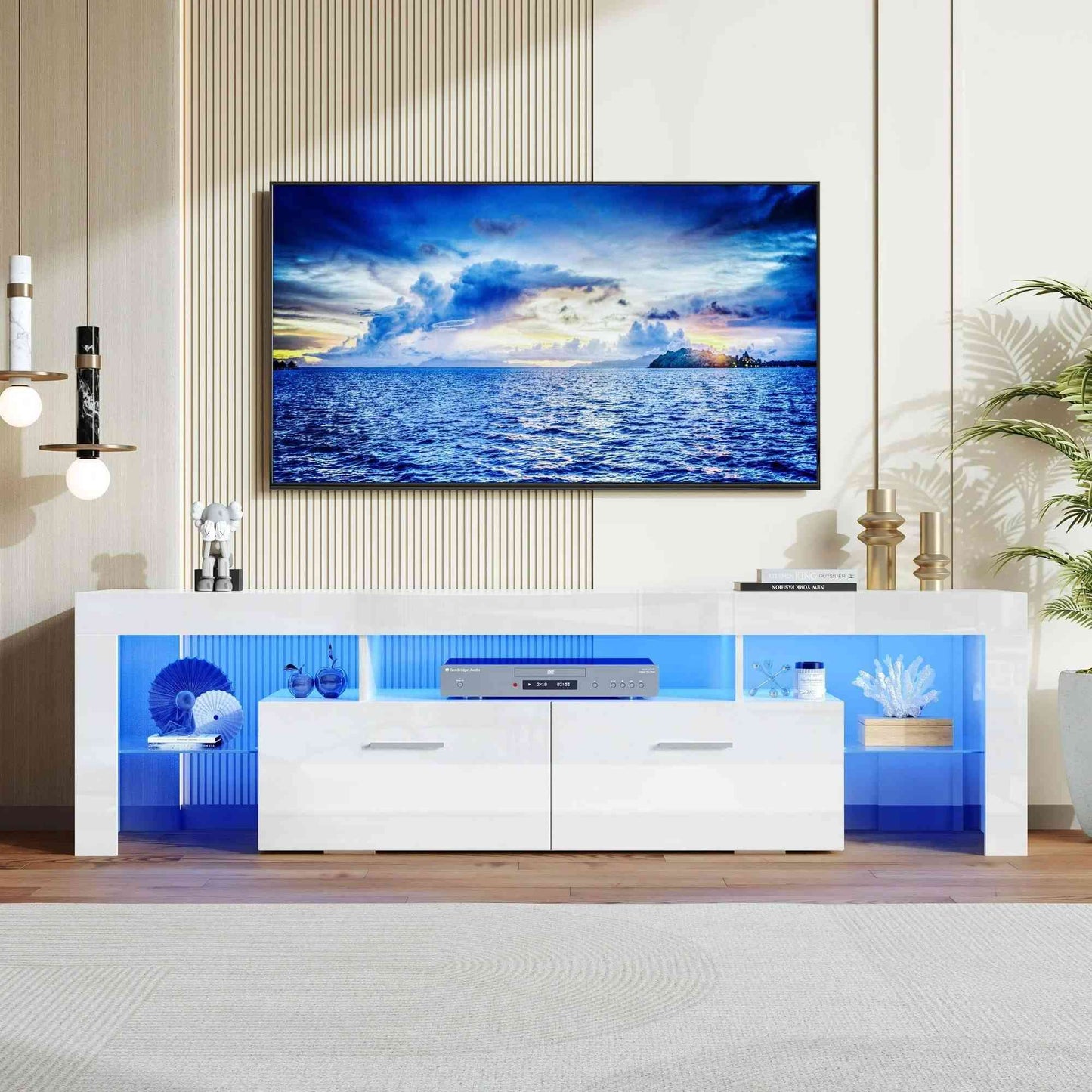 Modern TV Table with Colorful LED Lighting