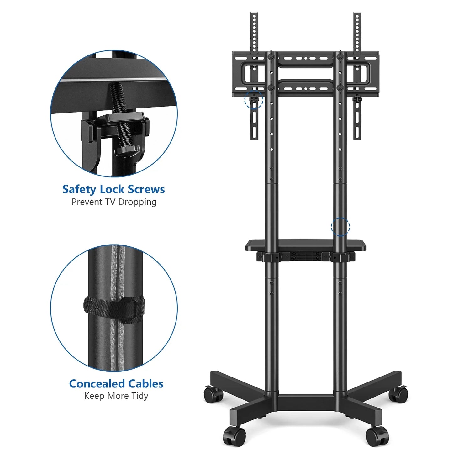 Portable TV Cart with Adjustable Shelf