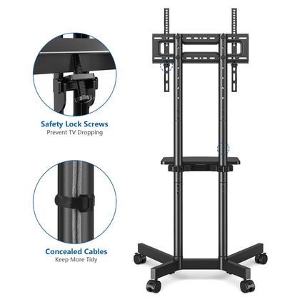 Portable TV Cart with Adjustable Shelf