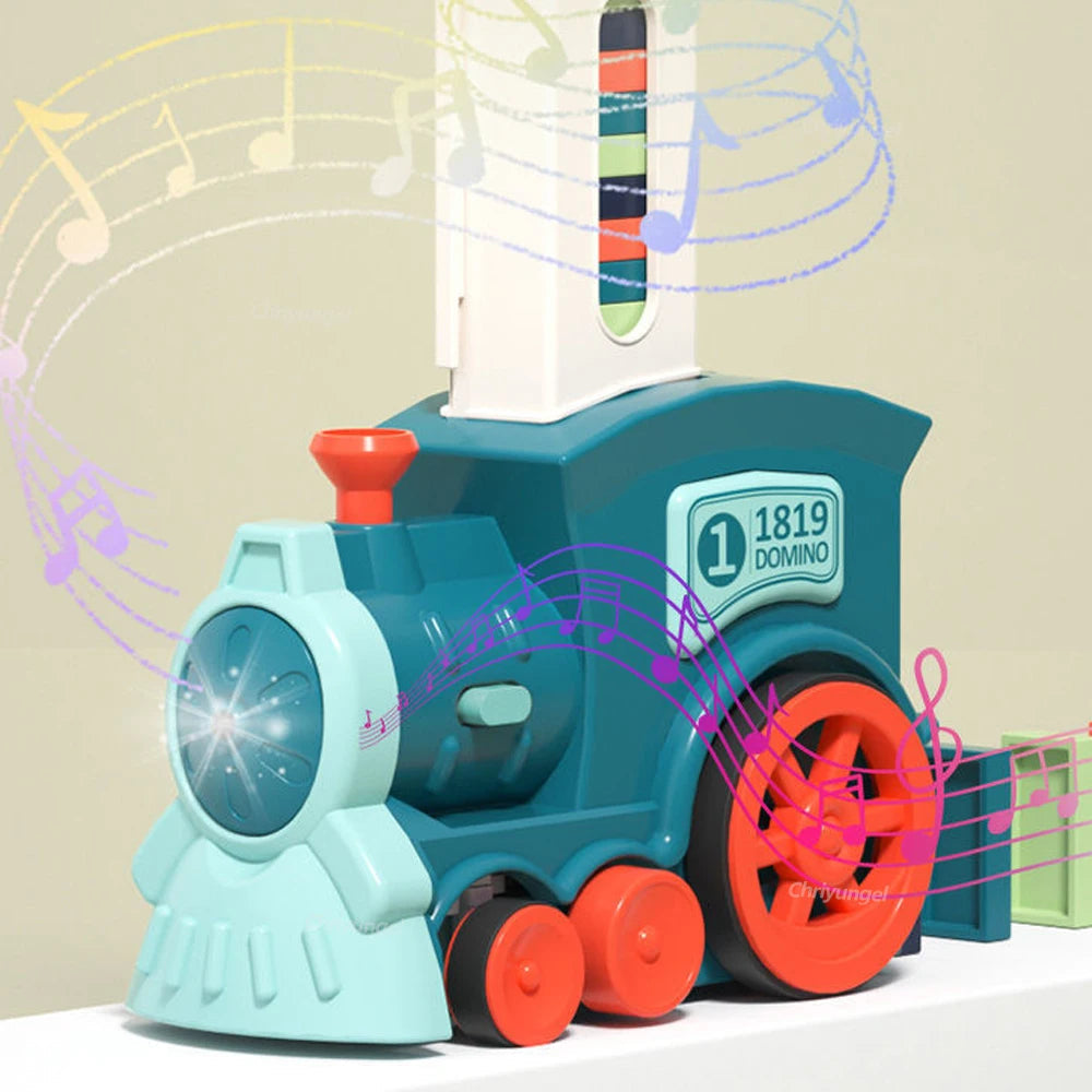 63 PCS Domino Train Toy Set with Sound & Light, Automatic Laying, Safe for Kids Ages 3+