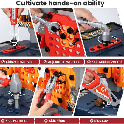 65 PCS Kids Tool Bench with Realistic Engineer Role-play, Automatic Saw, Safe for Ages 3+