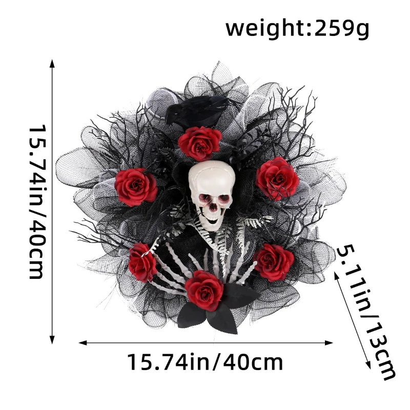 Spooky Red Skull Wreath for Front Door Decoration