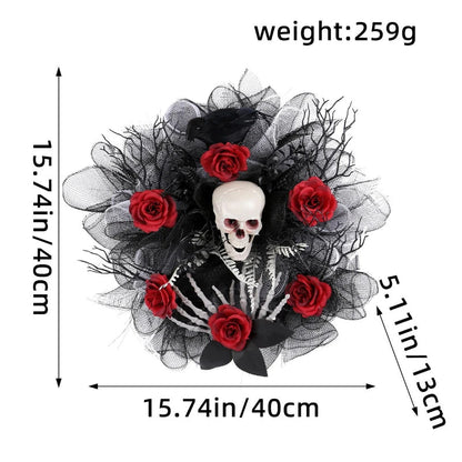 Spooky Red Skull Wreath for Front Door Decoration