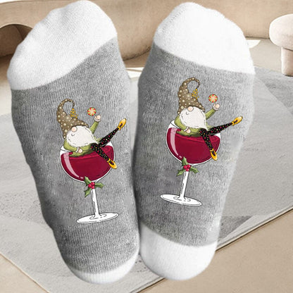 Fun Holiday Gnome Wine Socks