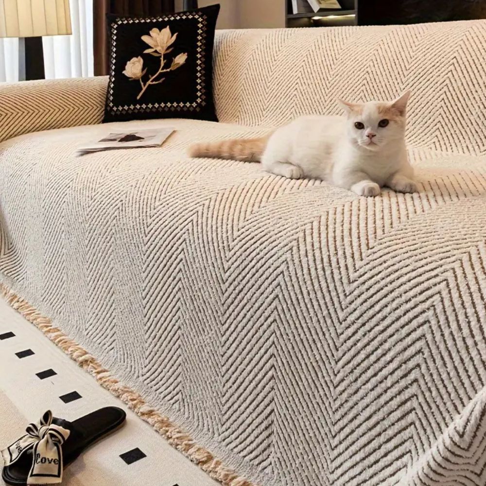 Premium Herringbone Sofa Cover - Soft Microfiber, Non Slip - Halri