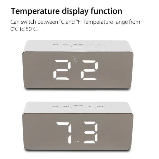 LED Smart Clock Mirror Night Light Table Alarm