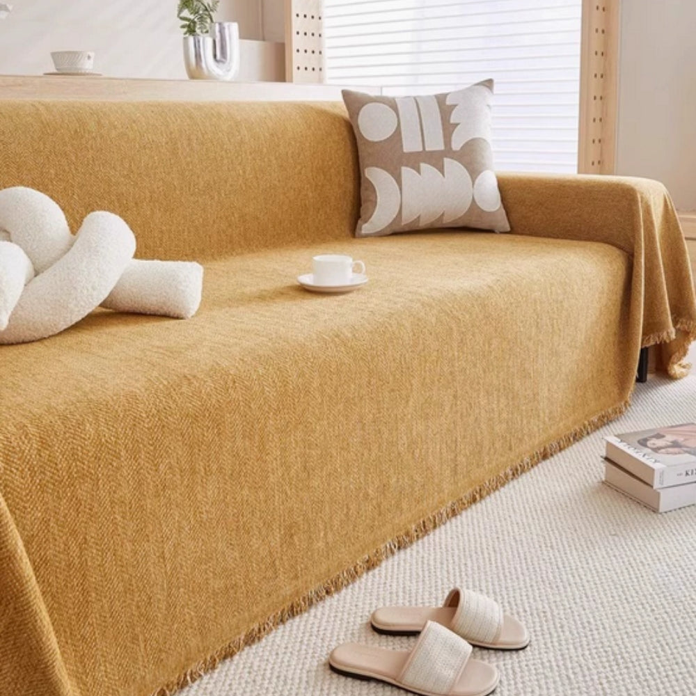 Simple Sofa Slipcover with Fringe Trim