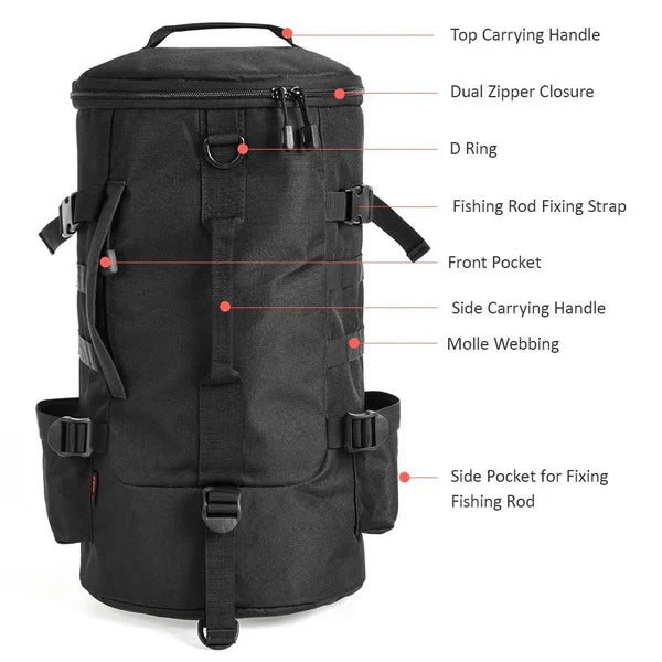 Compact Fishing Gear Bag with Rod Storage