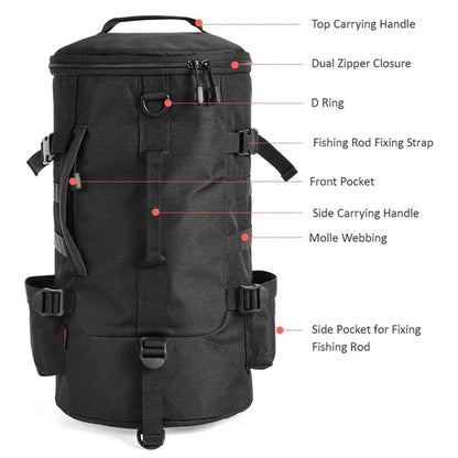 Compact Fishing Gear Bag with Rod Storage