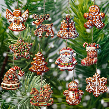 Traditional Wood Christmas Tree Decorations (12 Pack) - Halri