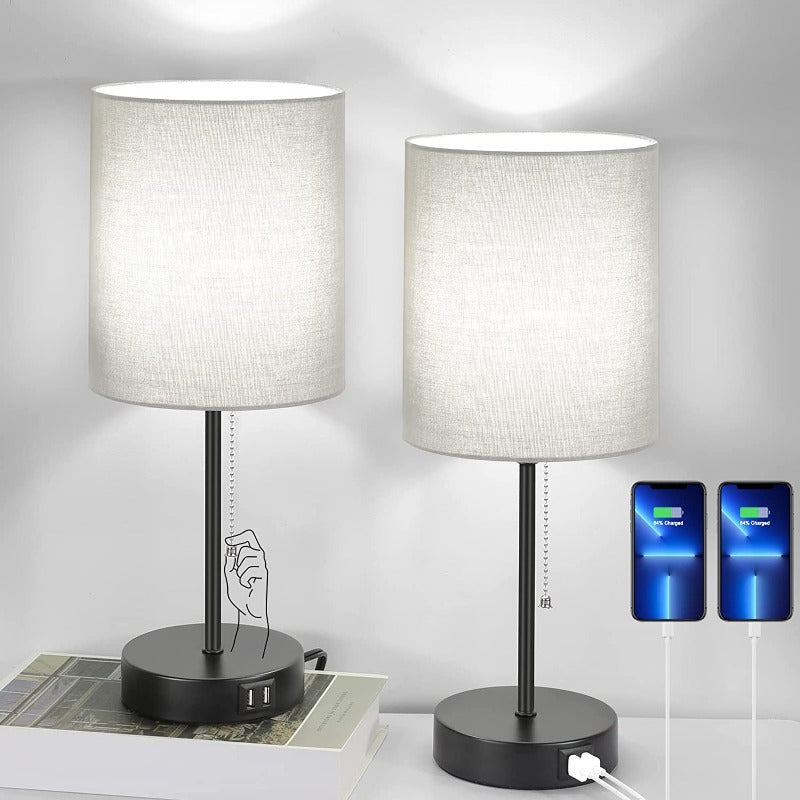 Compact Gray Bedside Table Lamps with USB Ports - Halri