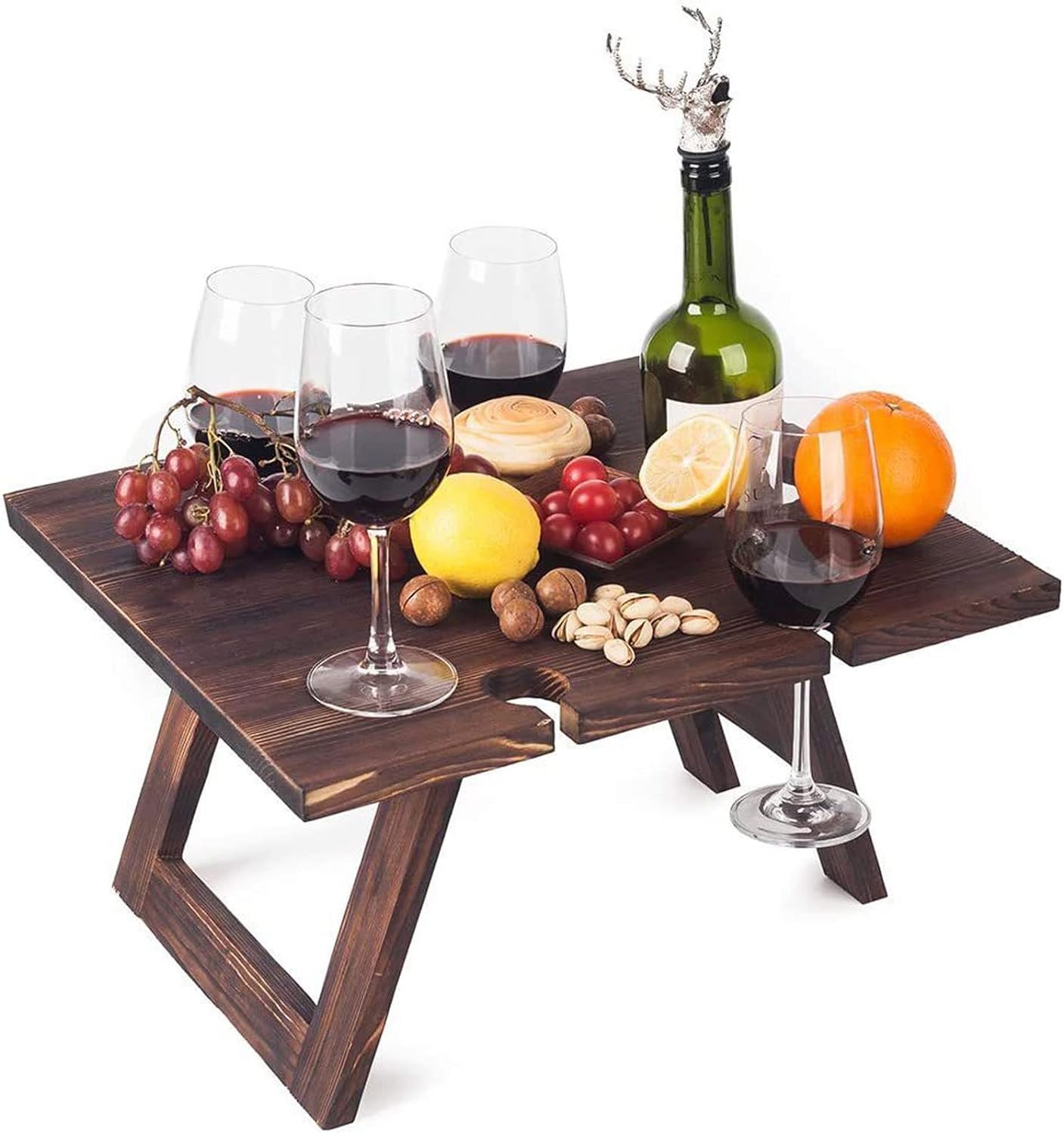 Collapsible Wooden Wine Table with Cup Holders