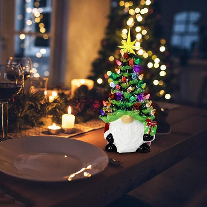 Colorful Ceramic Holiday Tree, Mini Pre Lit Xmas Tree