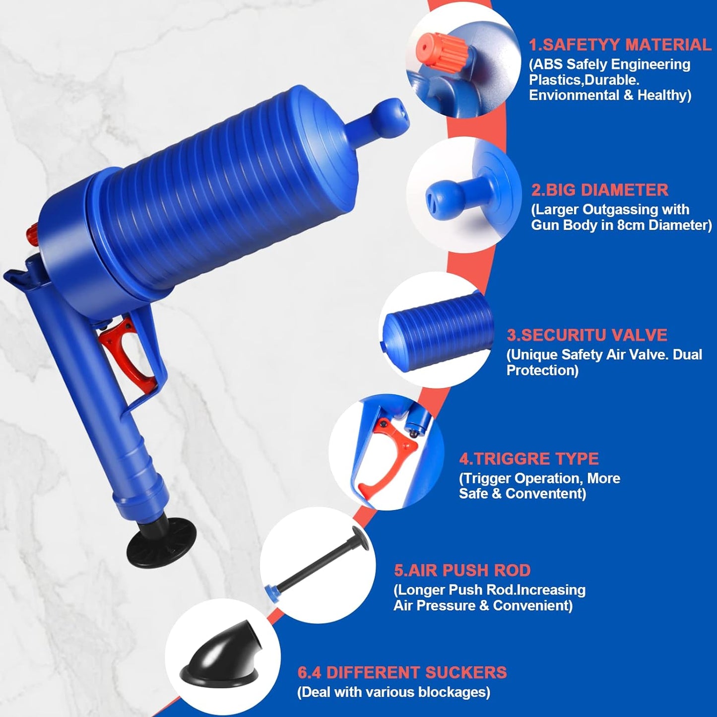 Powerful Sink Drain Clog Remover Plunger Tool