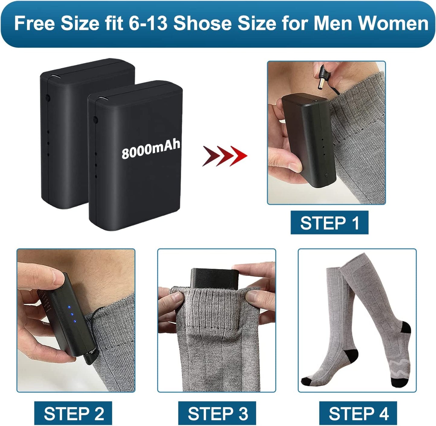 Warm Thermal Rechargeable Heat Socks for Men Women