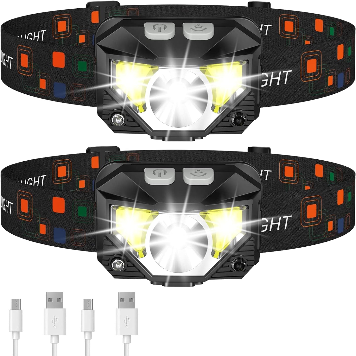 Bright 2-Pack Rechargeable LED Headlights with Motion Sensor - Halri