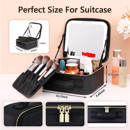 Portable Cosmetic Pouch with LED Light Mirror