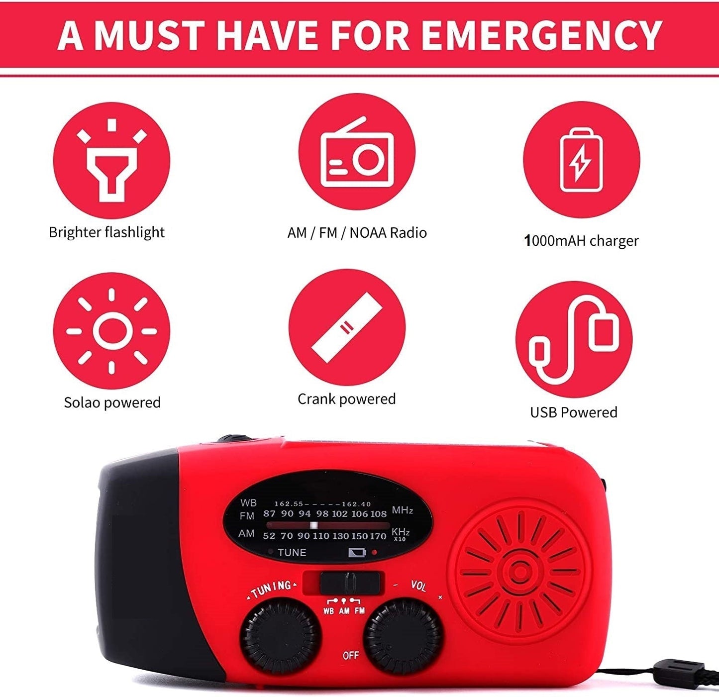 Compact Solar Powered Radio with Flashlight & Charger