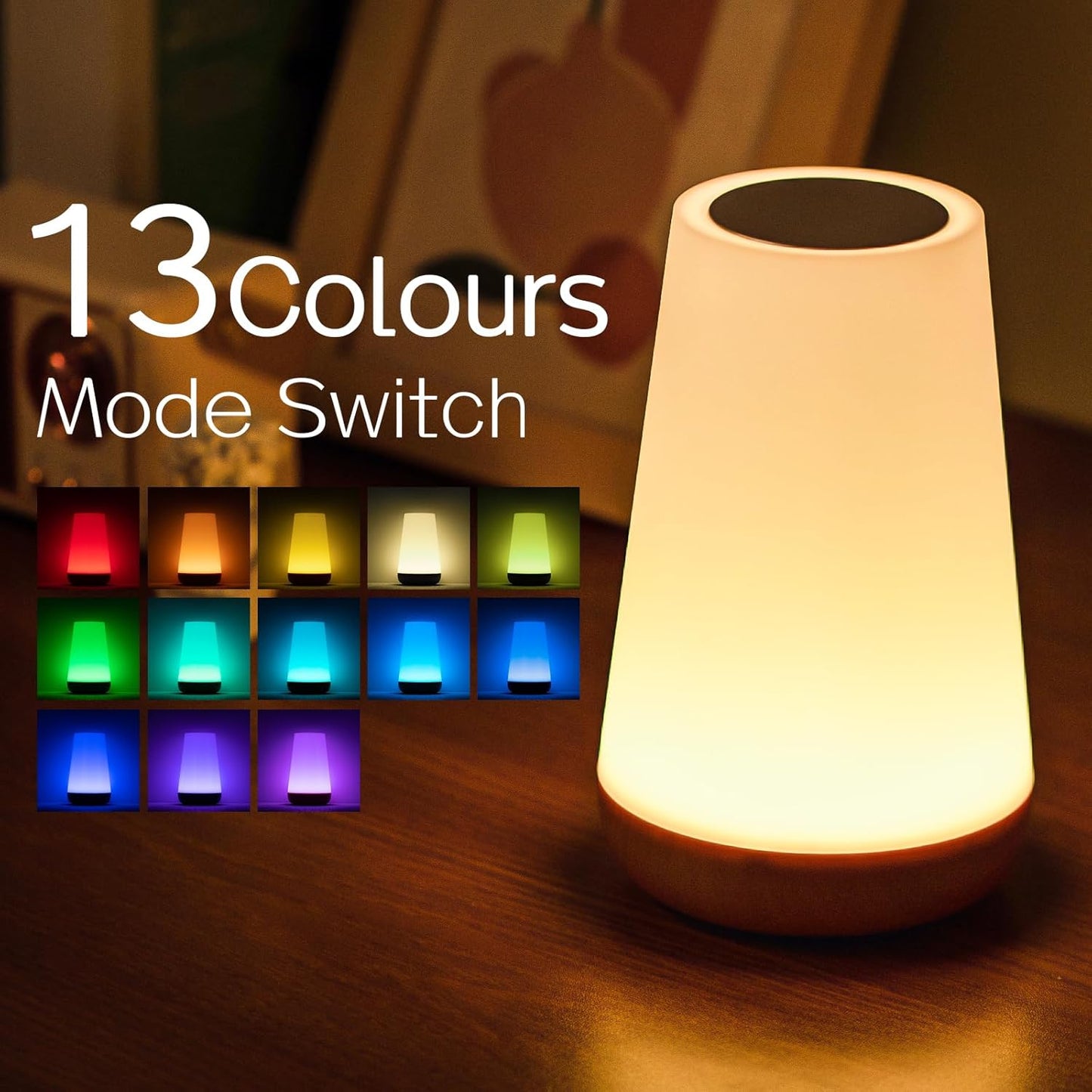 Colorful LED Touch Nightstand Lamp with 13 Color Options - Halri