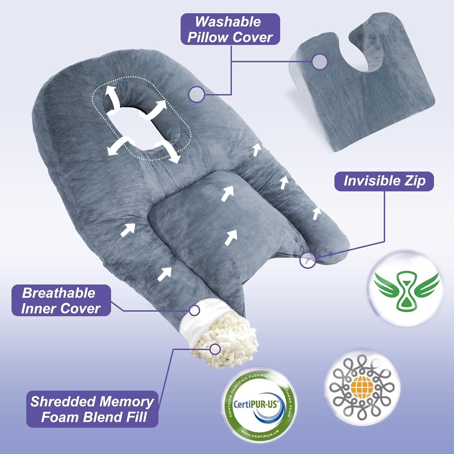 Contour Support Pillow for Stomach Sleepers Post Surgery