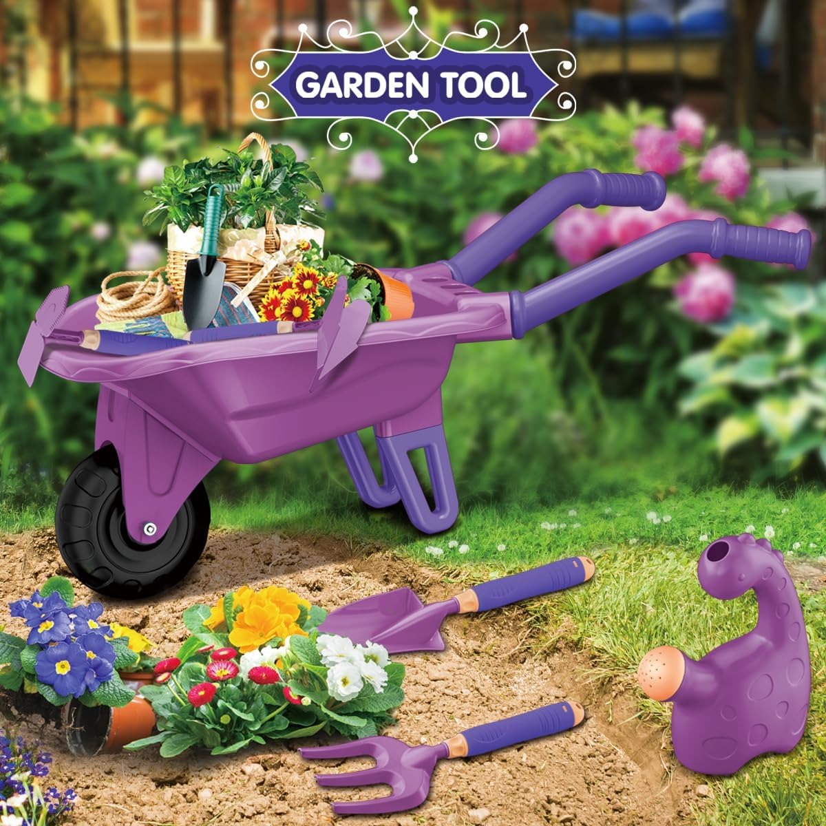 Kids Garden Tool Kit with Wheelbarrow and Watering Can