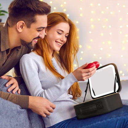 Portable Cosmetic Pouch with LED Light Mirror