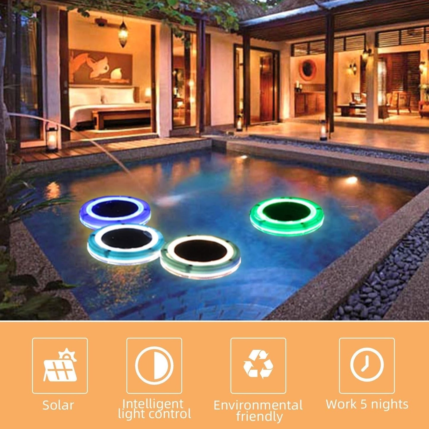 Solar Powered Pool Lights Waterproof Outdoor Decor
