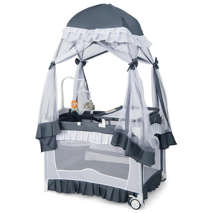 Compact Baby Playpen Crib Bed with Music & Canopy - Halri