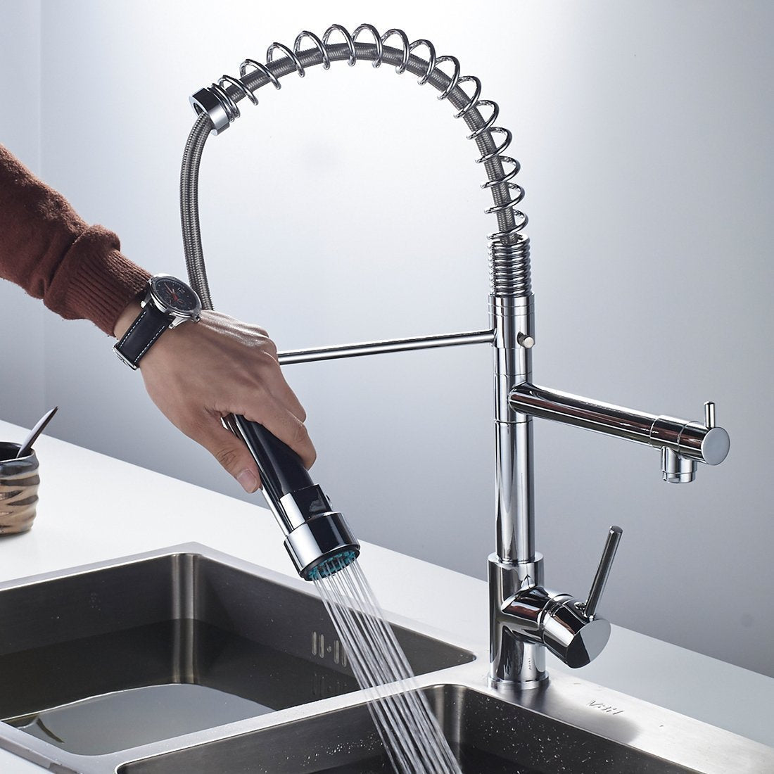 Stainless Steel One Handle Kitchen Faucet With Sprayer