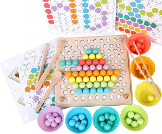 Wooden Educational Bead Board Toy with Tweezers - Halri