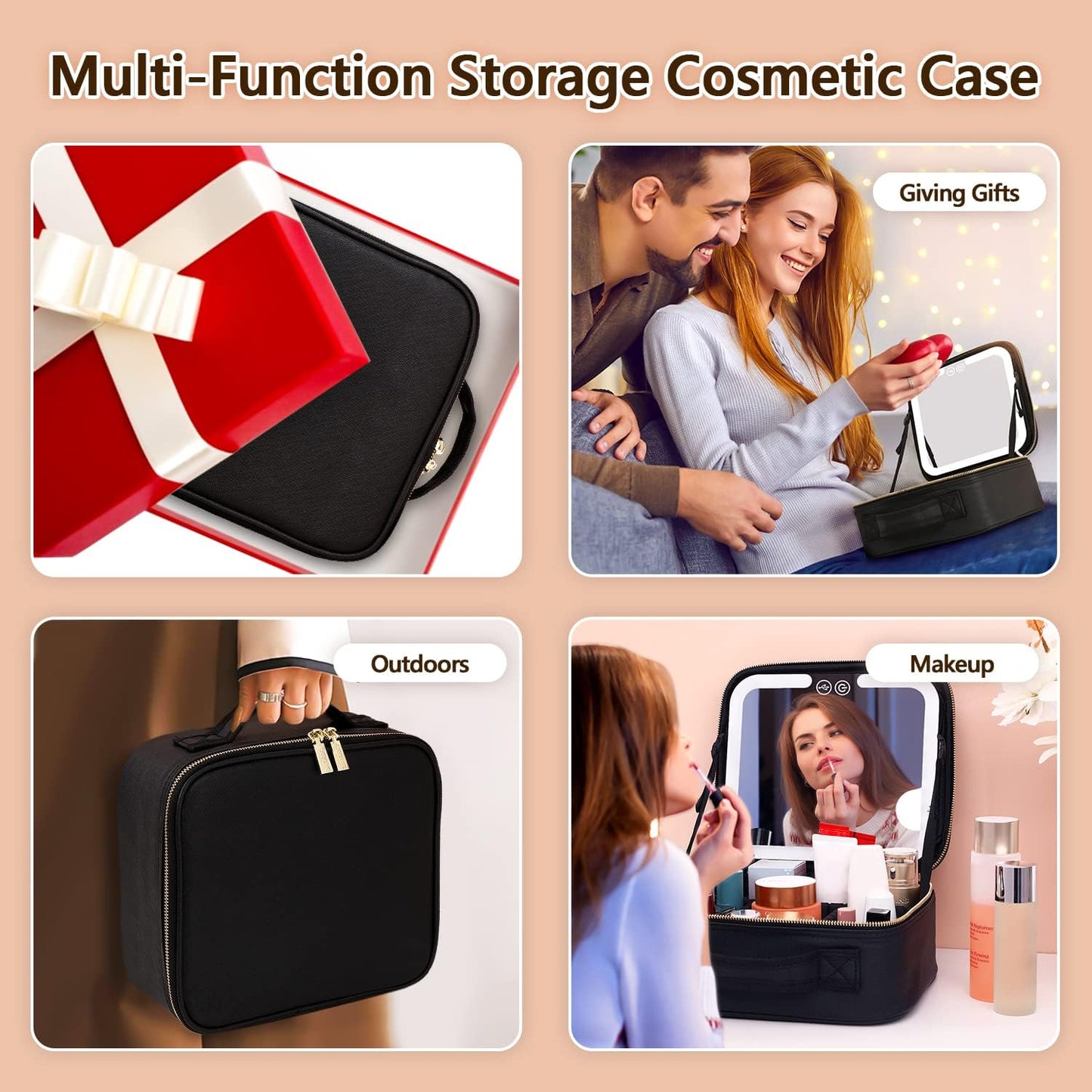 Portable Cosmetic Pouch with LED Light Mirror