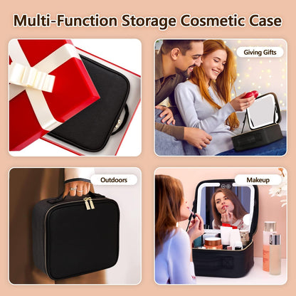 Portable Cosmetic Pouch with LED Light Mirror