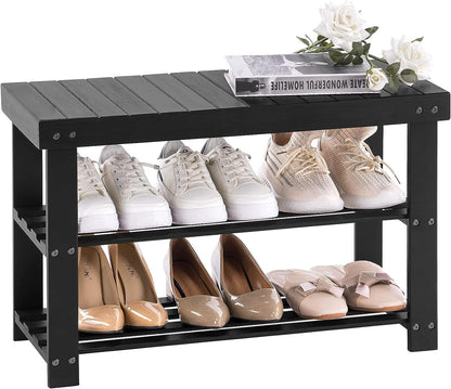 Natural 3-Level Wooden Storage Bench Organizer - Halri