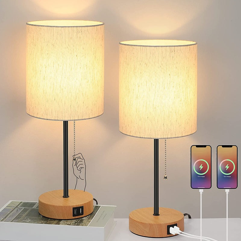 Compact Gray Bedside Table Lamps with USB Ports