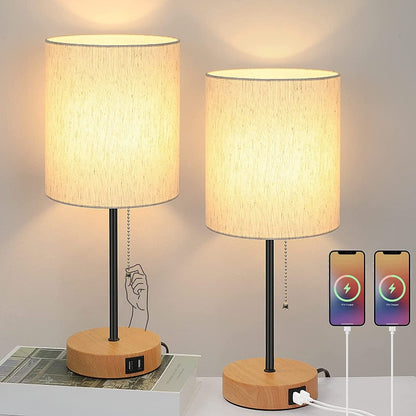 Compact Gray Bedside Table Lamps with USB Ports