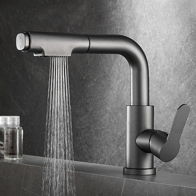 Stylish Brass Bathroom Faucet with Pull Down Lever Handle