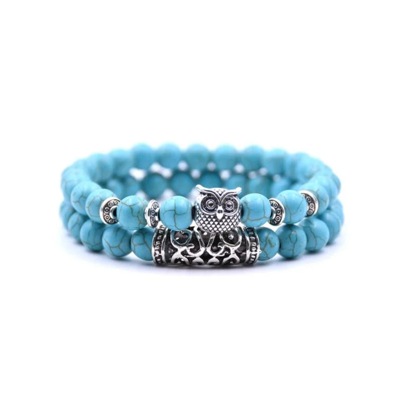 Nature Inspired Owl Bead Stone Bracelet