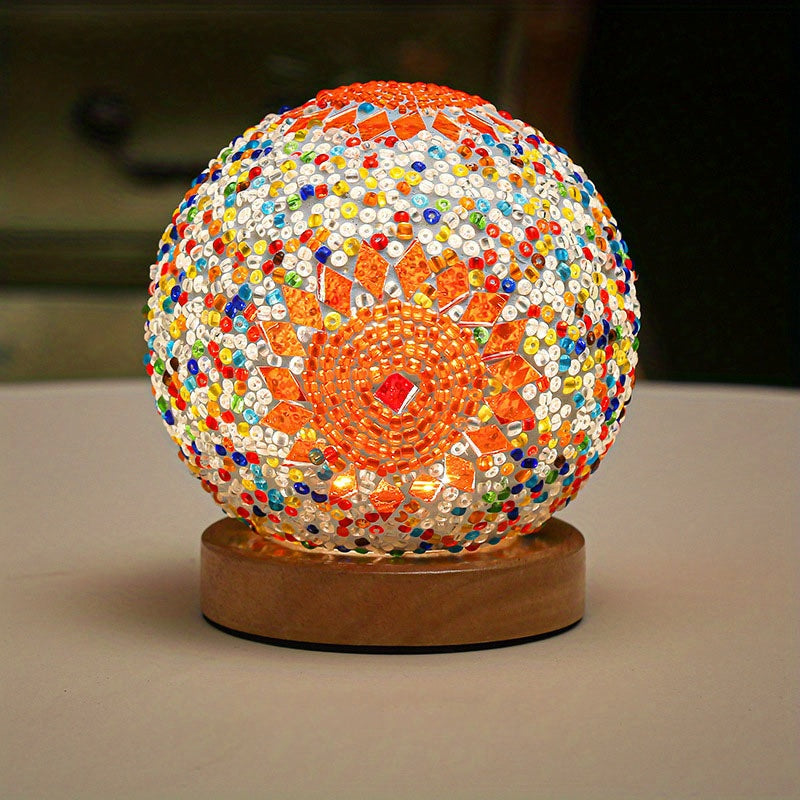 Colorful Glass Globe Table Lamp with Wood Base
