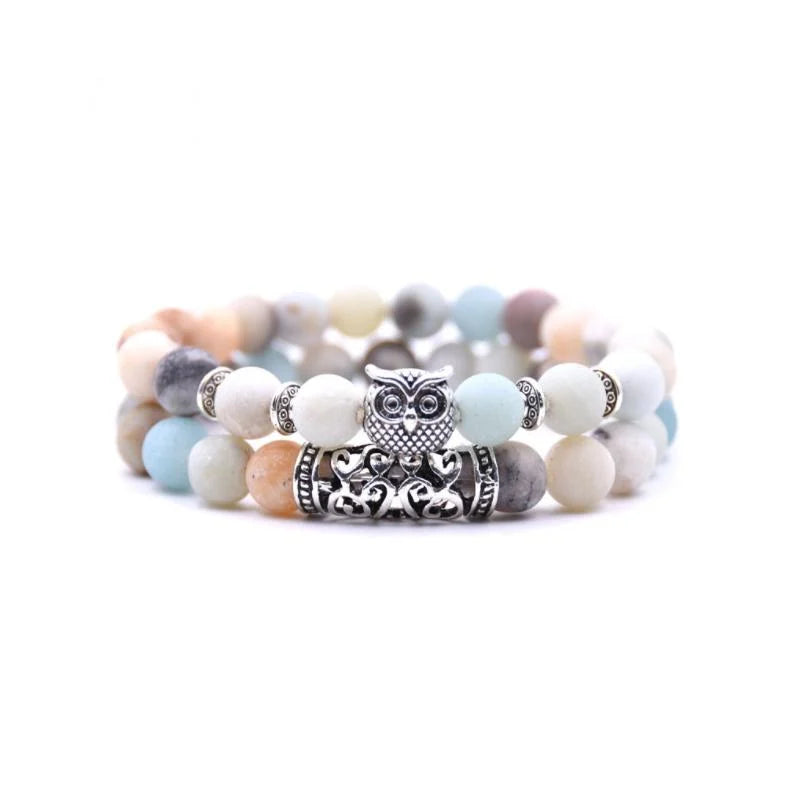 Nature Inspired Owl Bead Stone Bracelet
