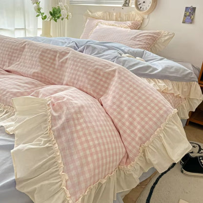 Classic Plaid Ruffled Bed Sheet Set
