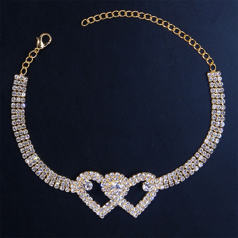 Sparkly Heart Double Charm Anklet - Halri