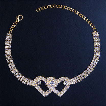 Sparkly Heart Double Charm Anklet - Halri