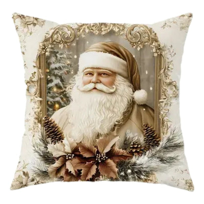 Luxury Red Holiday Pillow Cover Santa & Reindeer Pattern