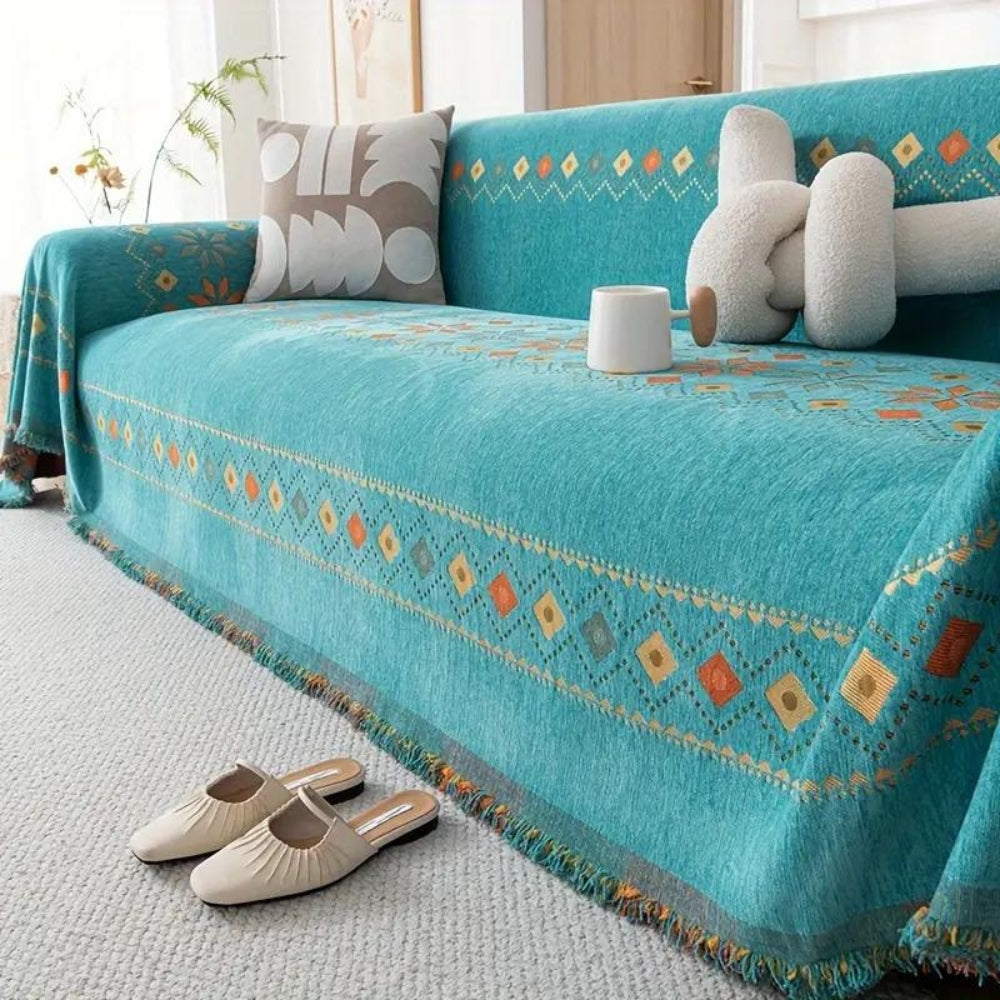 Stylish Sofa Slipcover with Tassels and Grip Bottom