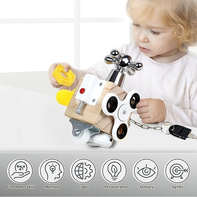 7 in 1 Montessori Busy Cube Educational Toy with Durable Wooden Design, Safe for Ages 3+